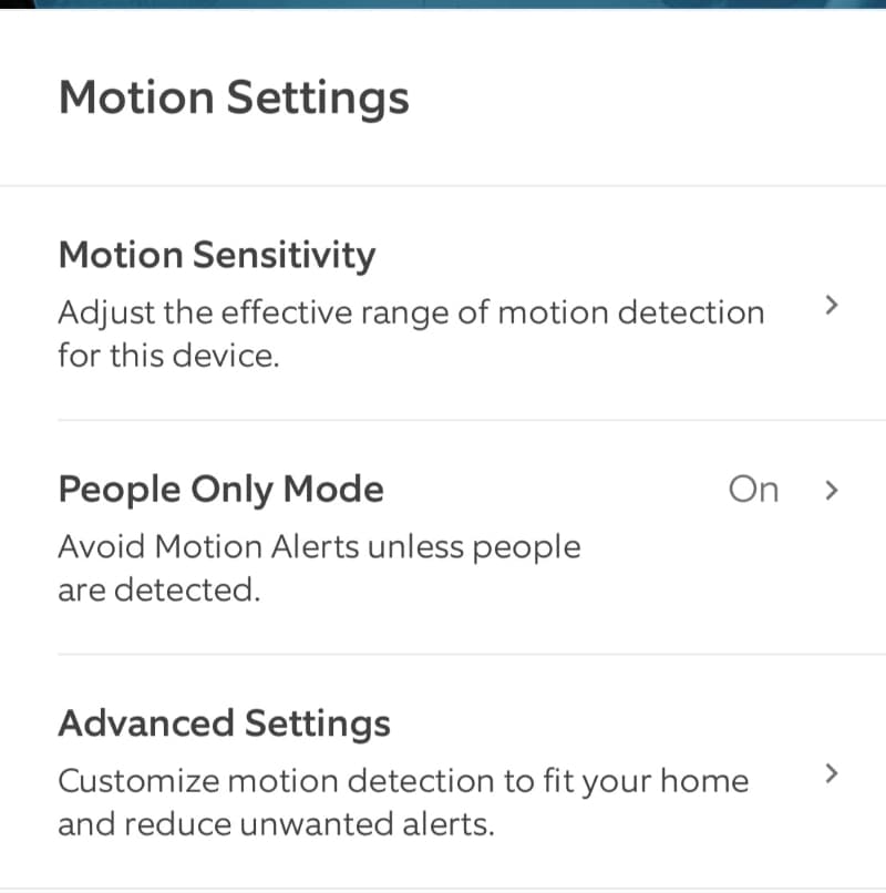 Motion sensitivity settings 1